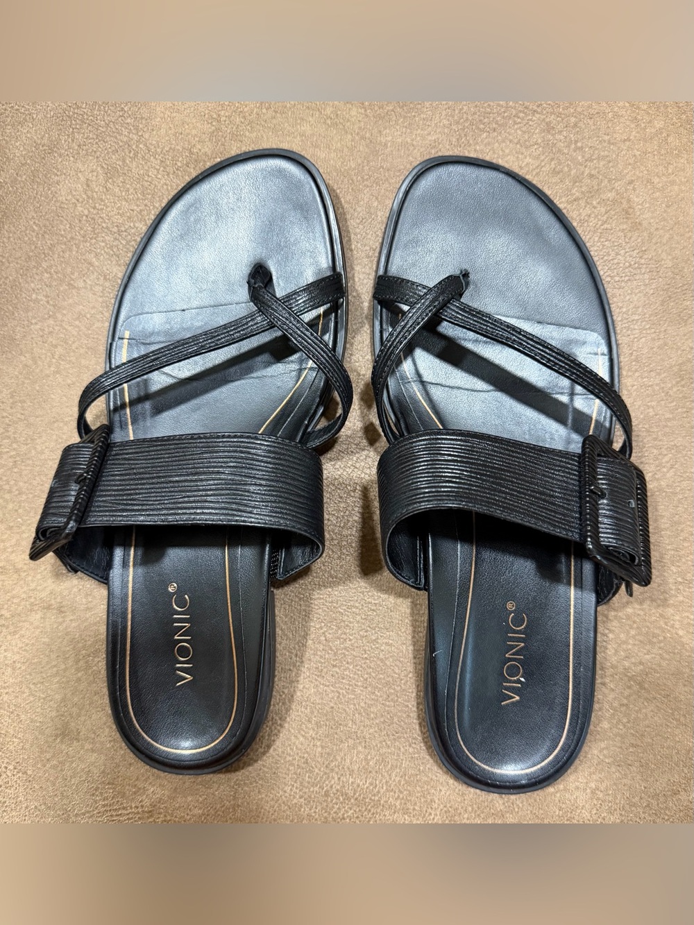 Vionic Black Julep Multi-Strap Slide Sandals